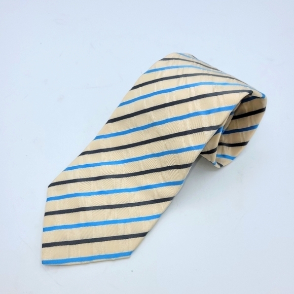 DOLCE & GABBANA Vintage SilK Cream Shimmery and Turquoise Stripped Tie - Picture 1 of 15